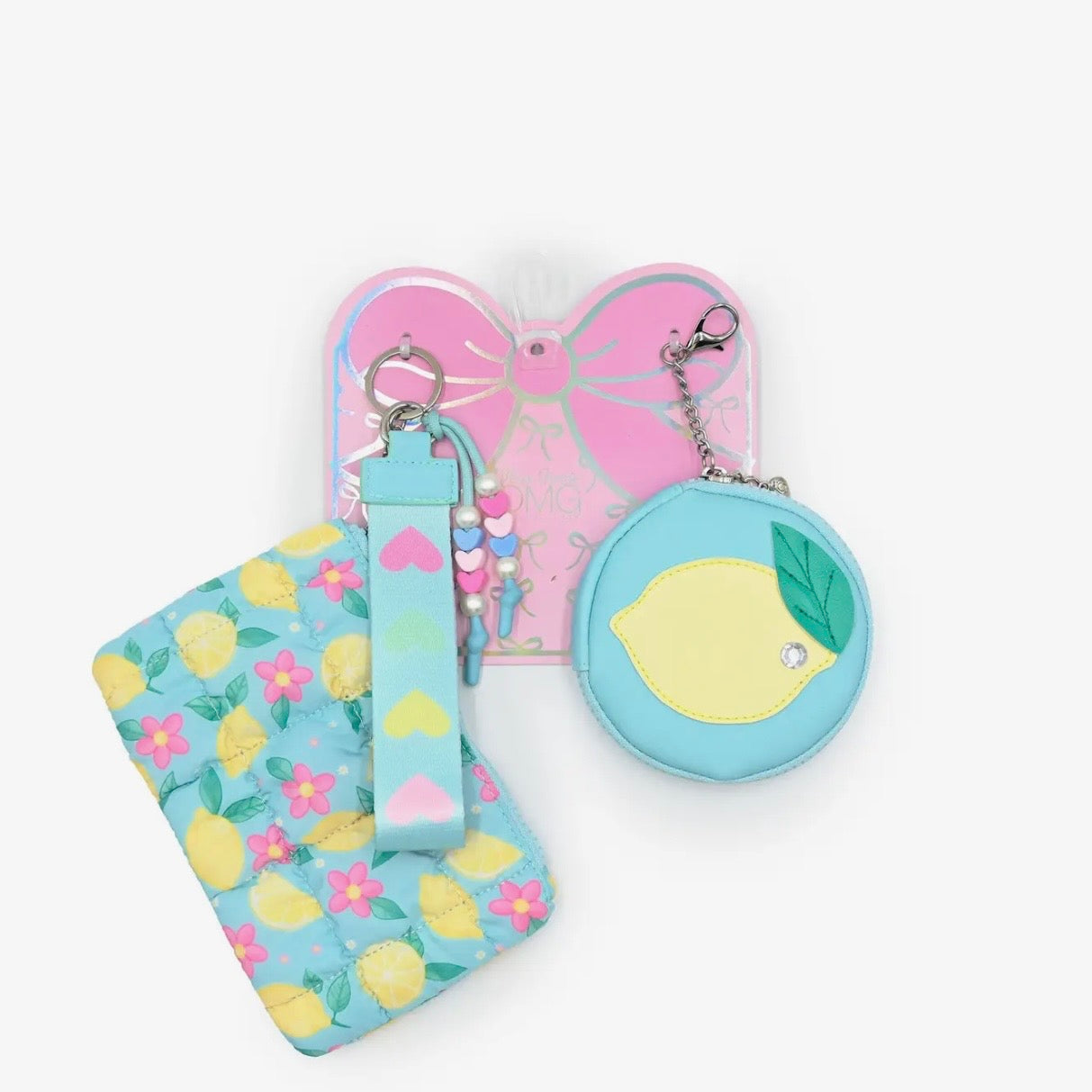OMG Quilted Scrunchies Lemon 3 Piece Coin Purse Keychain Set