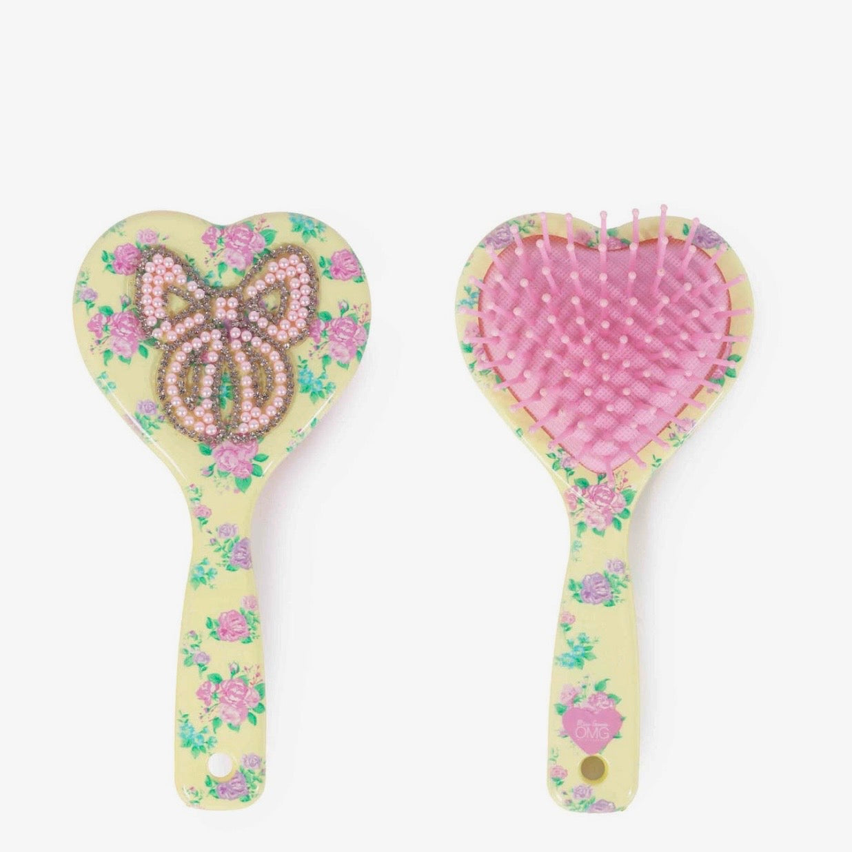 OMG Bow Floral Printed Heart Shaped Hairbrush
