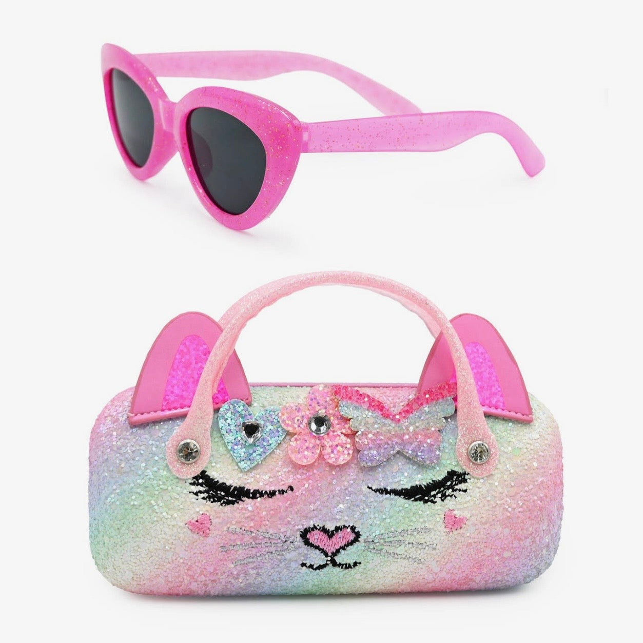 OMG Bella Heart Flower Butterfly Crown Glitter Case and Sunglasses