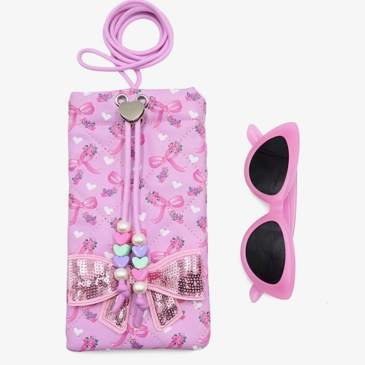 OMG Bow Floral Printed Drawstring Case and Sunglasses