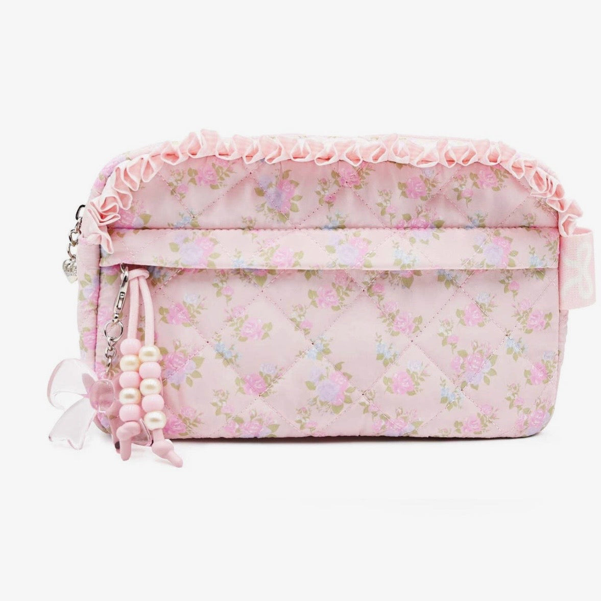 OMG Powder Pink Floral Printed Pouch with Charm