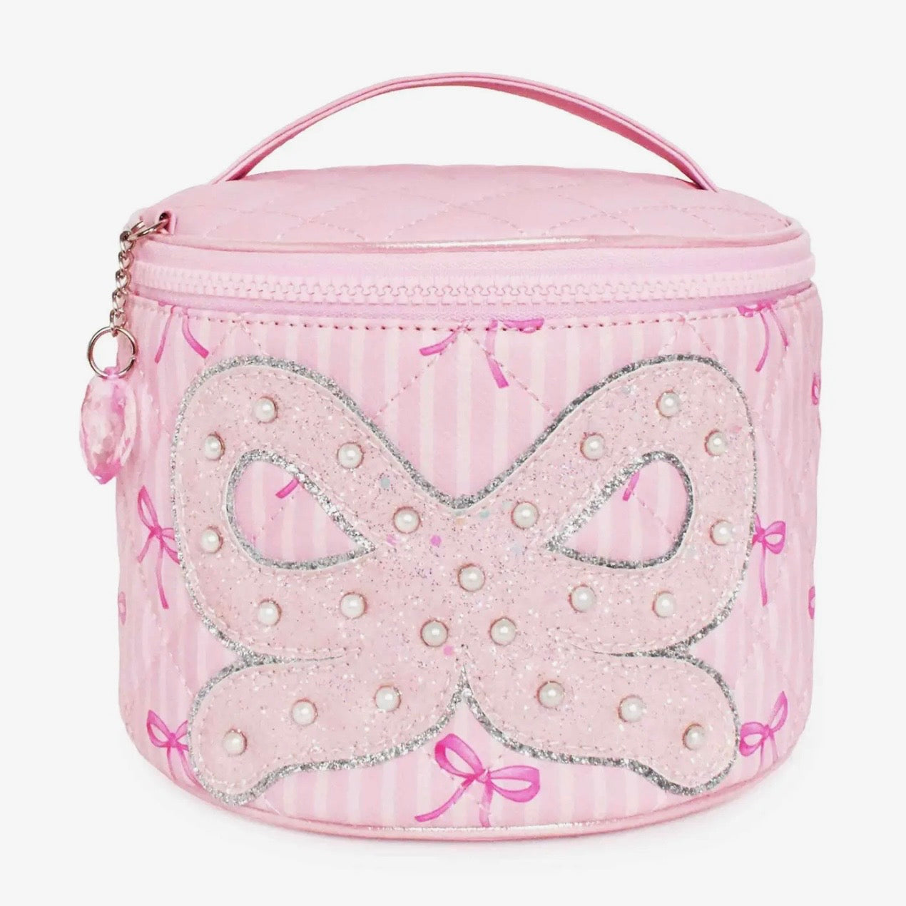 OMG Quilted Striped Bow Print Round Glam Bag