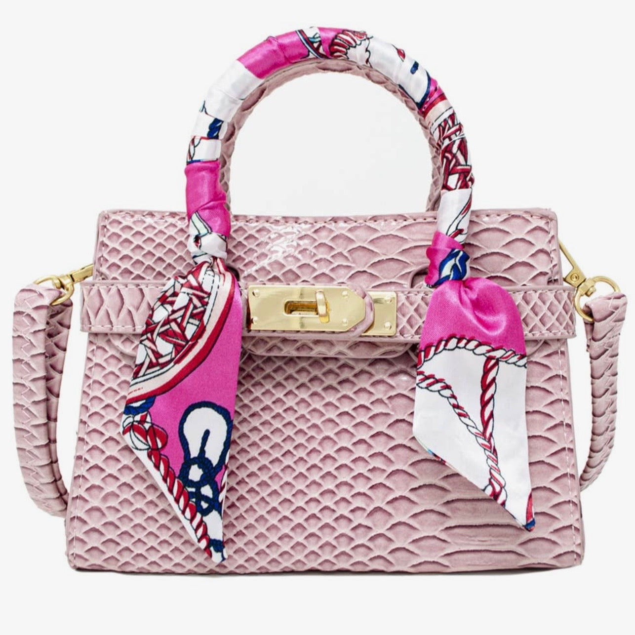 Tiny Treats Pink Crocodile Scarf Handbag