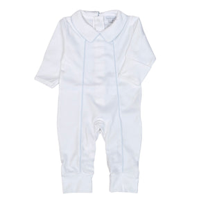 Baby Loren White Playsuit with Blue Piping