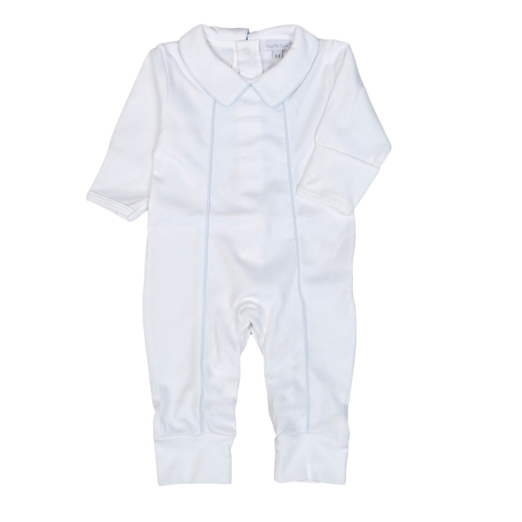Baby Loren White Playsuit with Blue Piping
