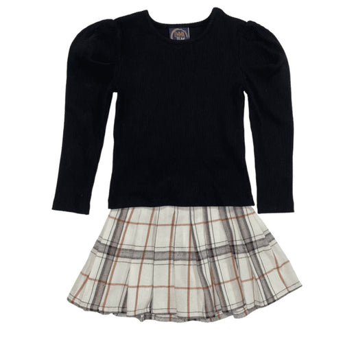 Emma Jean Kids Londyn Skirt Set-Black/Tan Plaid
