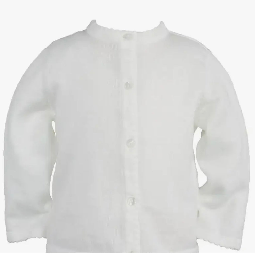 Petit Ami Girls White Scallop Edge Cardigan Sweater