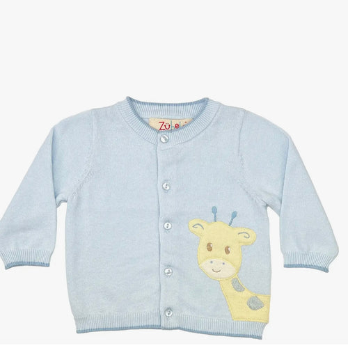 Petit Ami Light Blue Giraffe Peek-A-Boo Cardigan Sweater