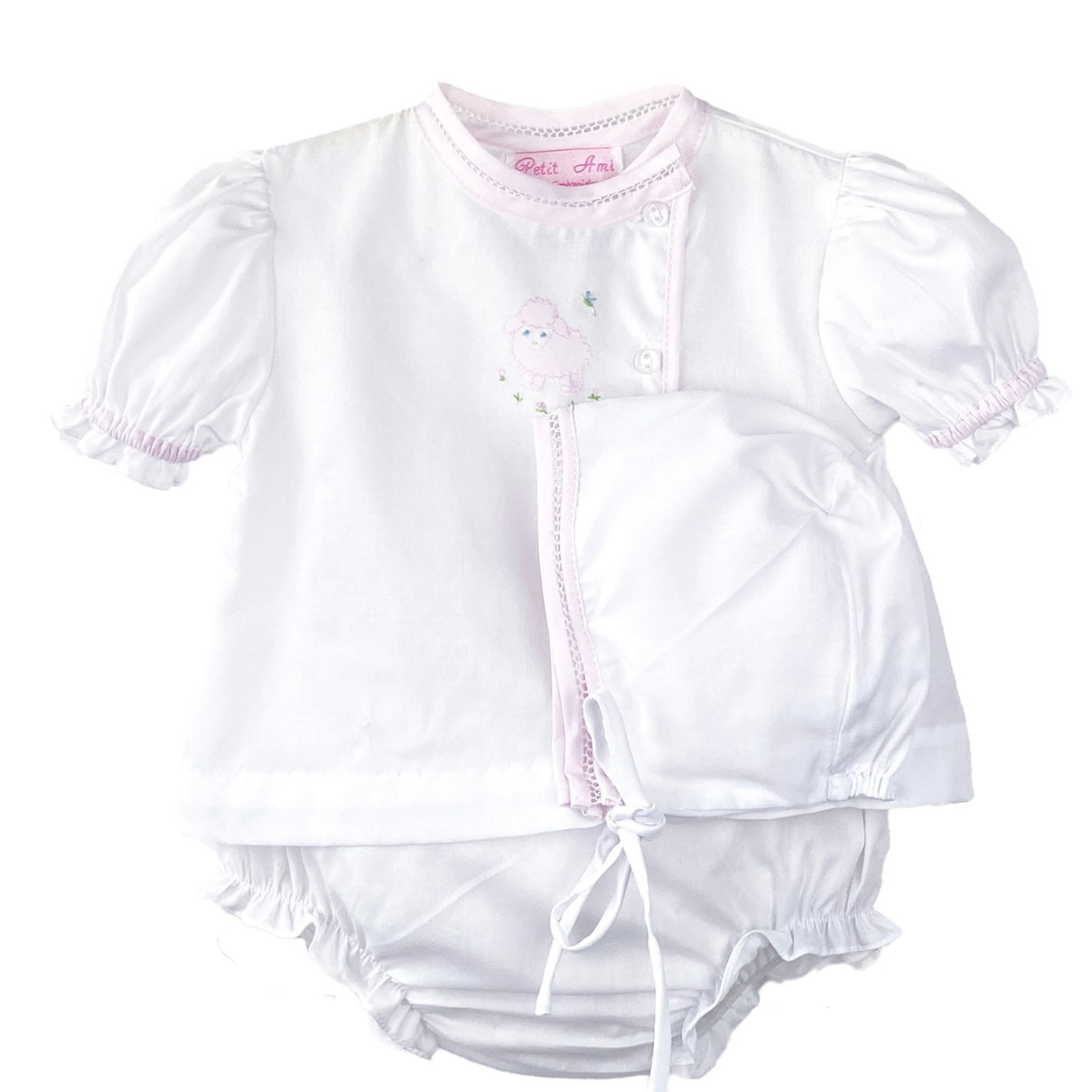 Petit Ami Shadow Stitch Lamb Diaper Set - Available in Pink and Blue