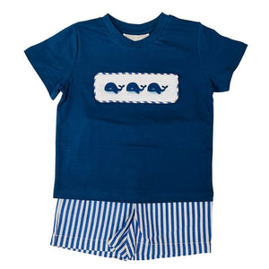 Lil Cactus Blue Whale Smocked Shirt and Short Set