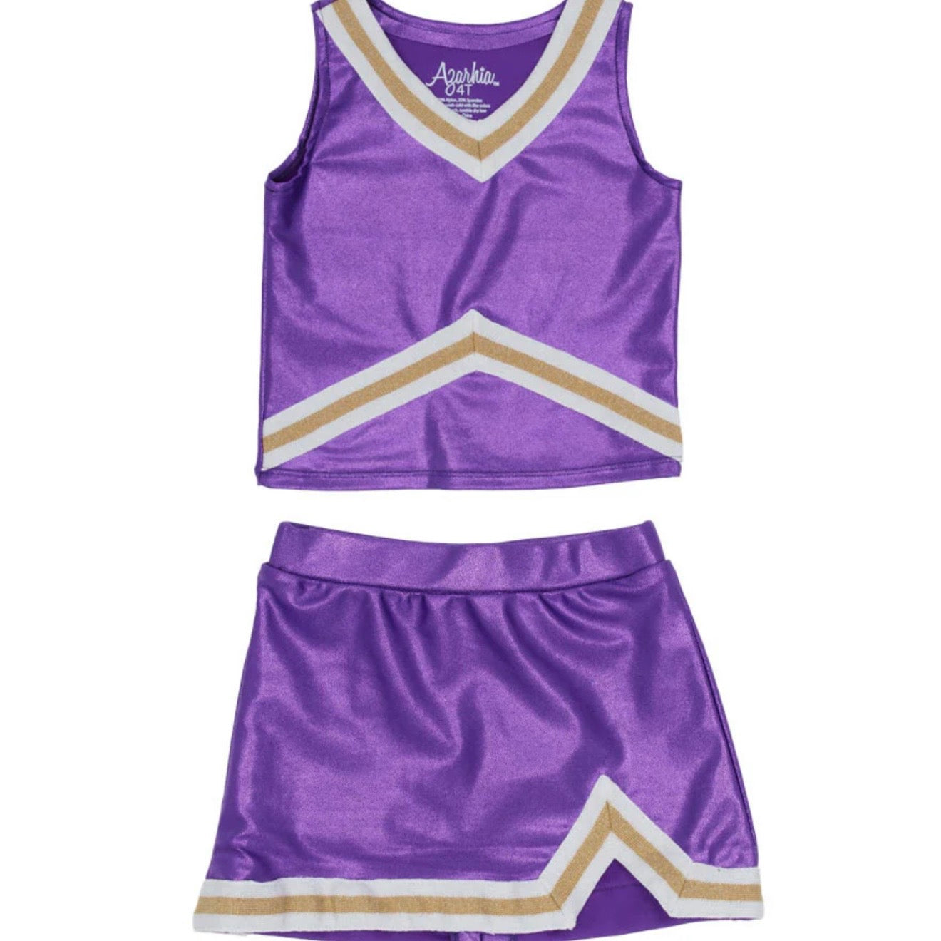 Azarhia Shimmer Cheer Suit in Purple & Gold Game Day