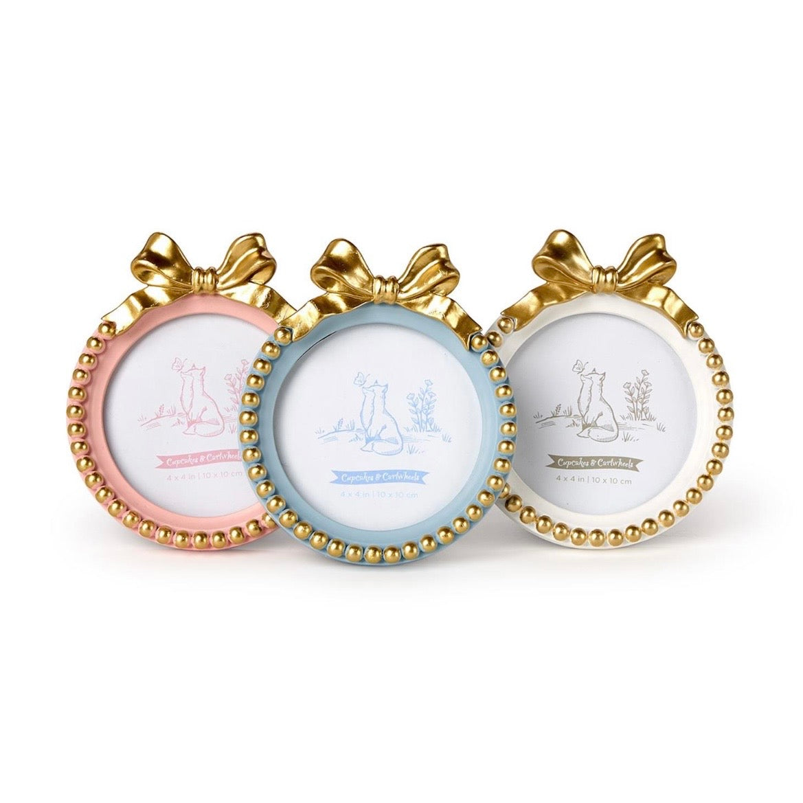 Two's Company Golden Bow Round Photo Frame