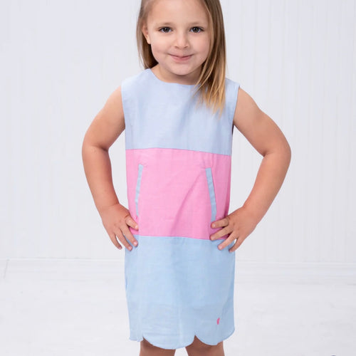 The Oaks Piper Blue and Pink Linen Dress