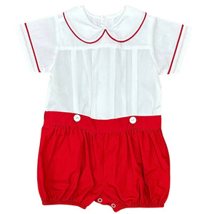 Phoenix and Ren Boys Two Piece Button On Bubble with Red Piped Sleeves and Collar