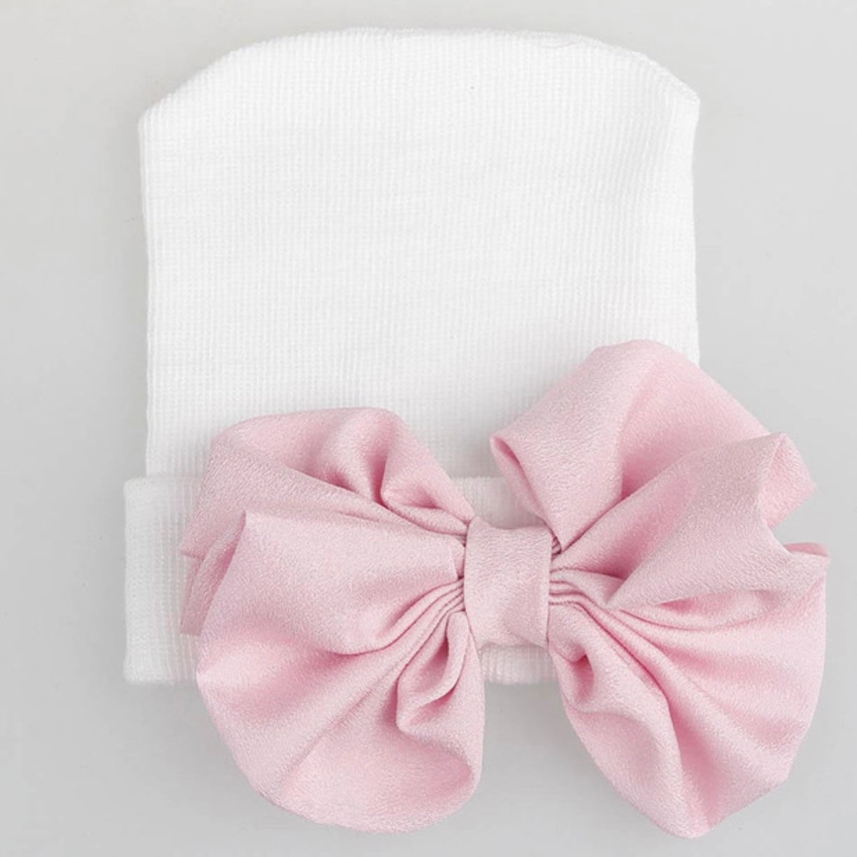 Zsa Zsa and Lolli Newborn Girl White Hat with Pink Bow