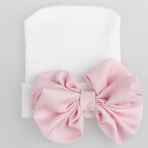 Zsa Zsa and Lolli Newborn Girl White Hat with Pink Bow