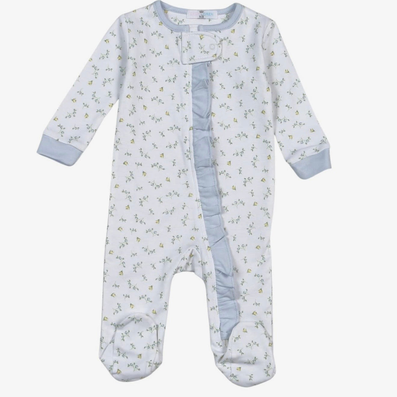Baby Loren Mia Blue Floral Pima Zipper Footie