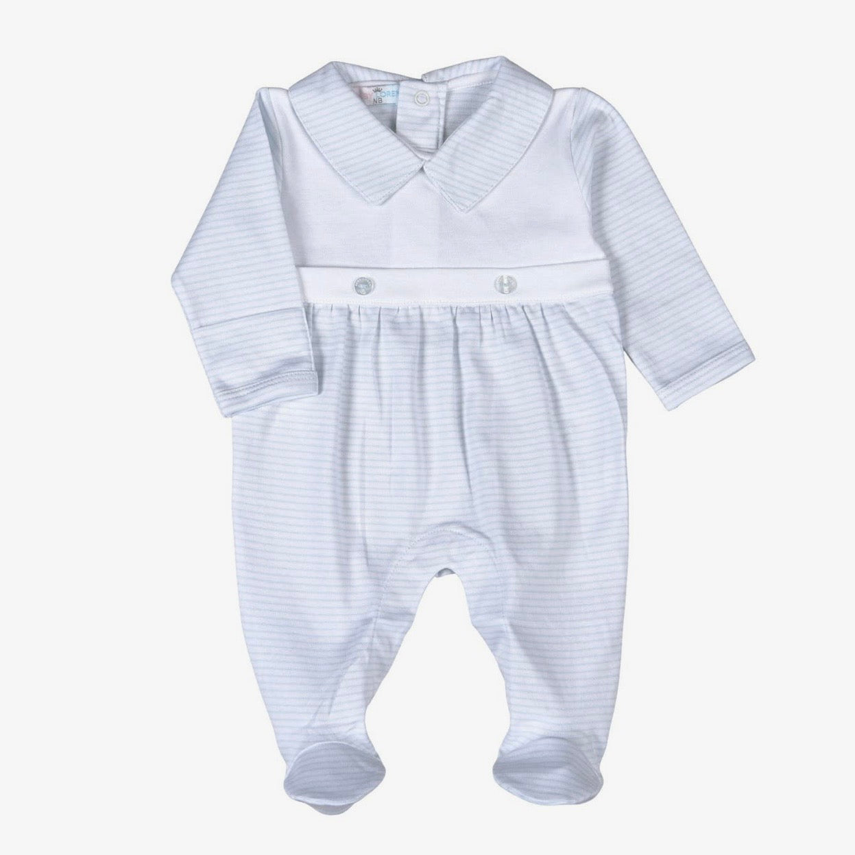 Baby Loren Blue Stripes Bib Pima Footie