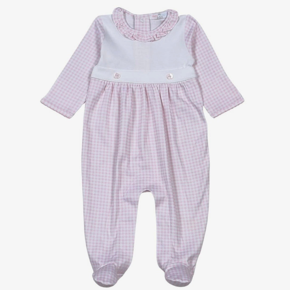 Baby Loren Pink Gingham Two Button Footie