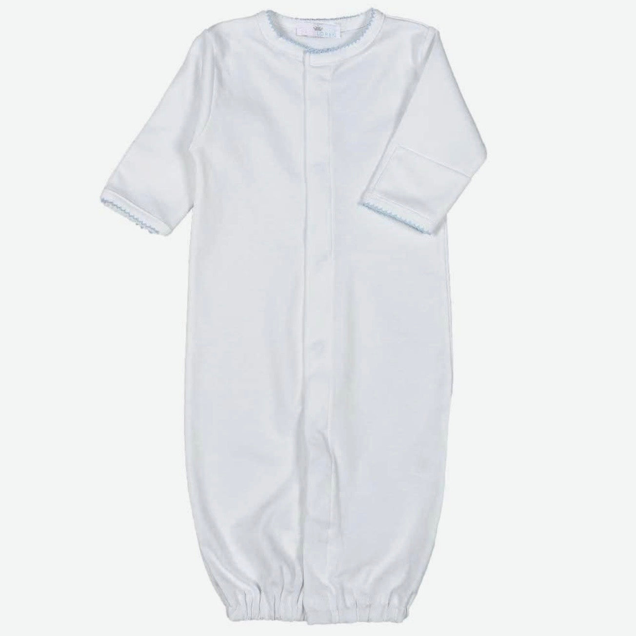 Baby Loren White Pima Converter with Blue Picot Trim