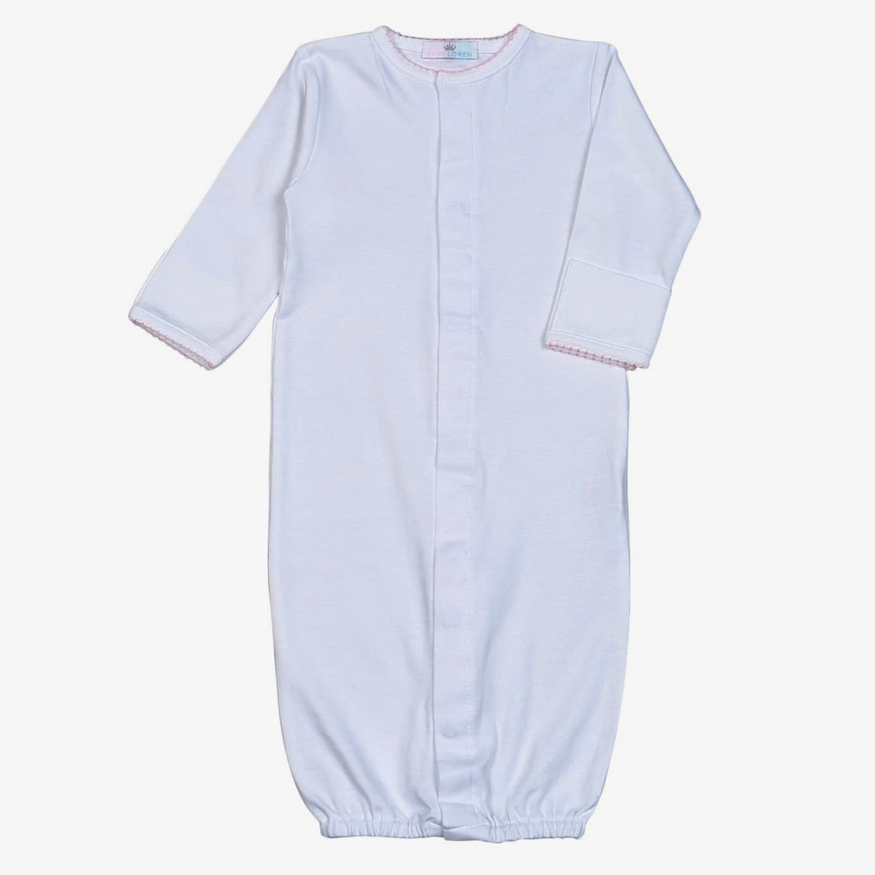 Baby Loren White Converter Gown with Pink Picot Trim
