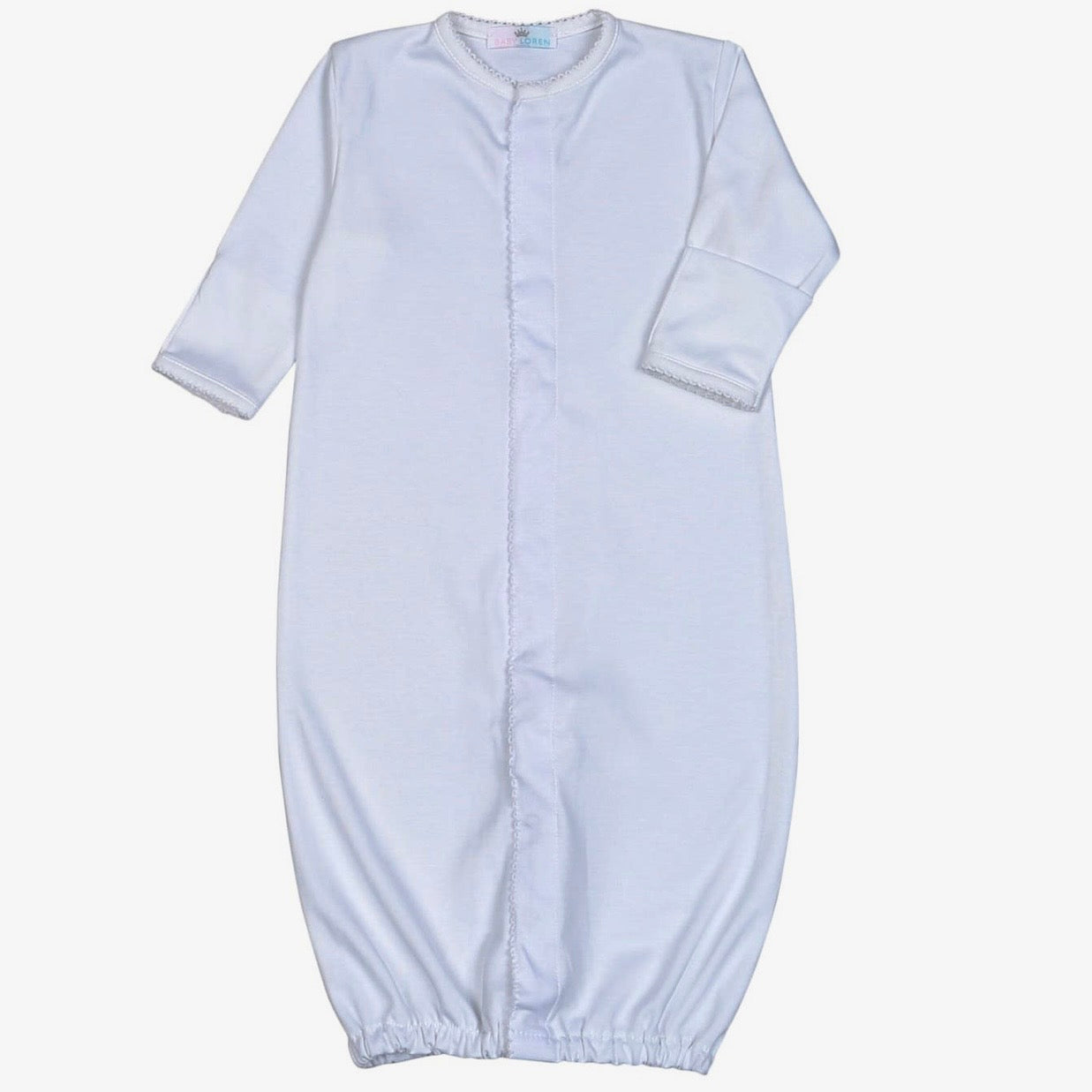 Baby Loren White Converter Gown with White Picot Trim