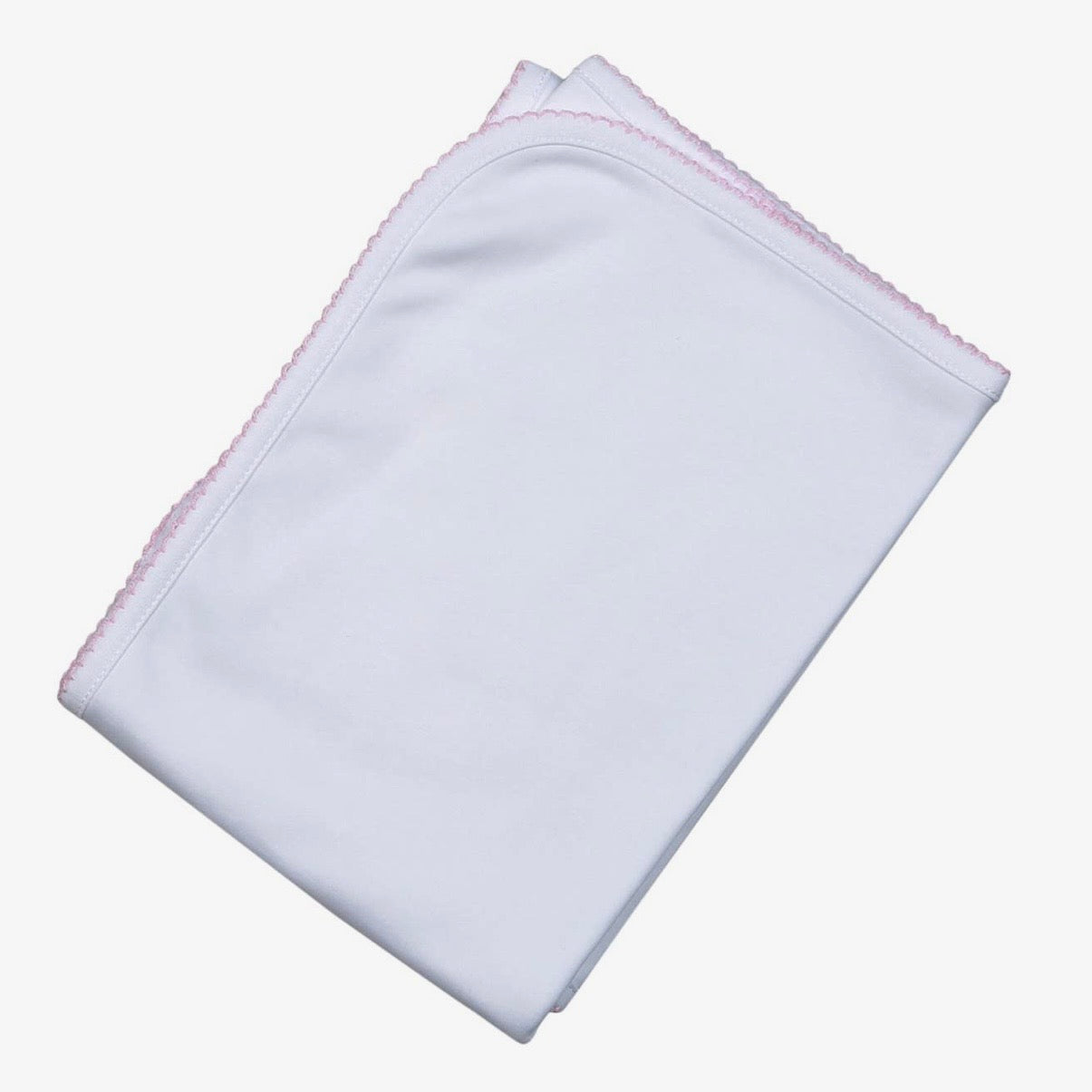 Baby Loren White Receiving Blanket with Pink Picot Trim