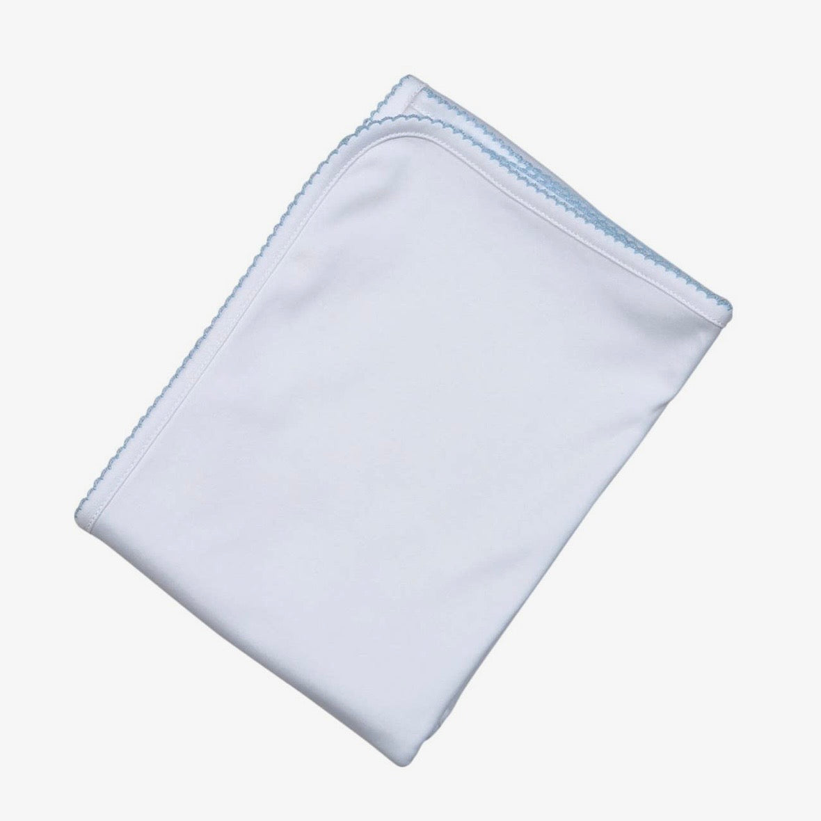 Baby Loren White Pima Receiving Blanket with Blue Picot Trim