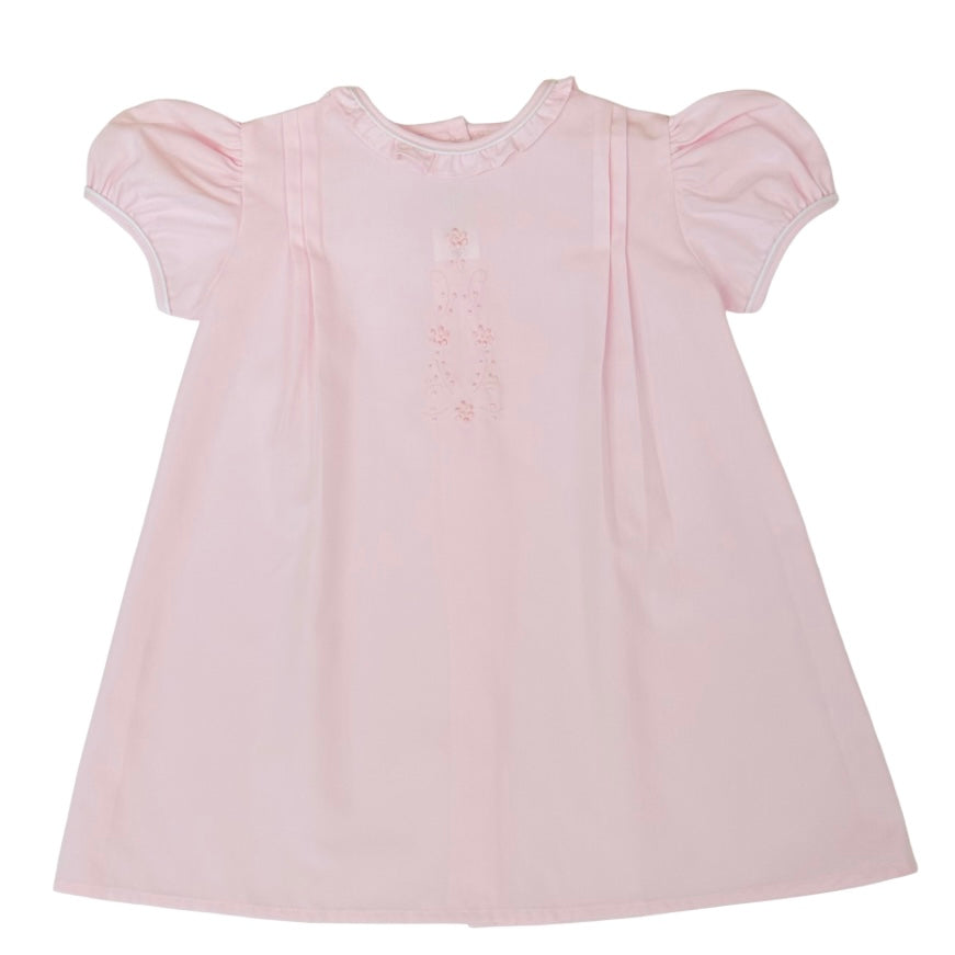 Auraluz Girls Pink Day Gown with Ruffle Collar and Flower Embroidery