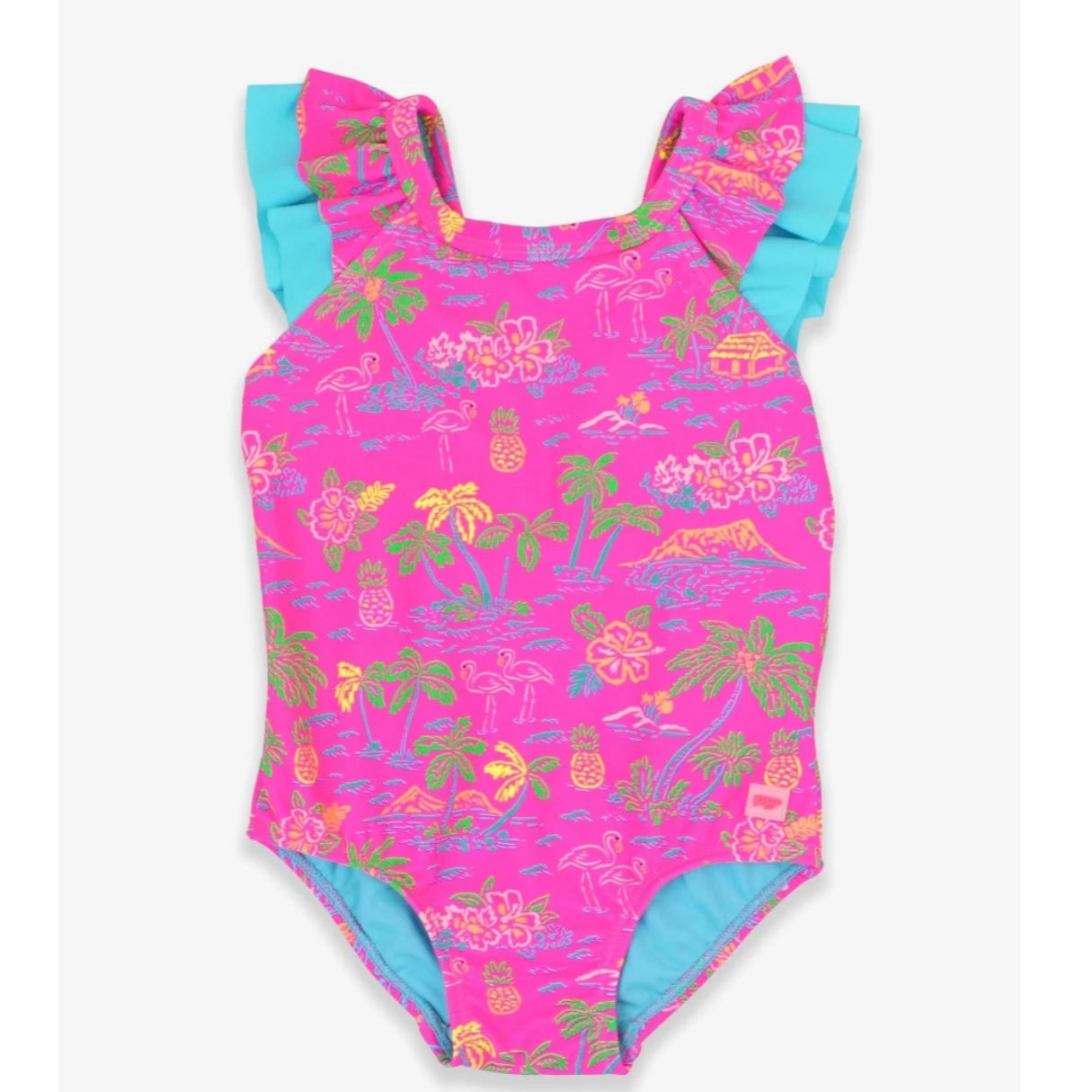 Ruffle Butts Girls One Piece Neon Island Time Ruffle V Back
