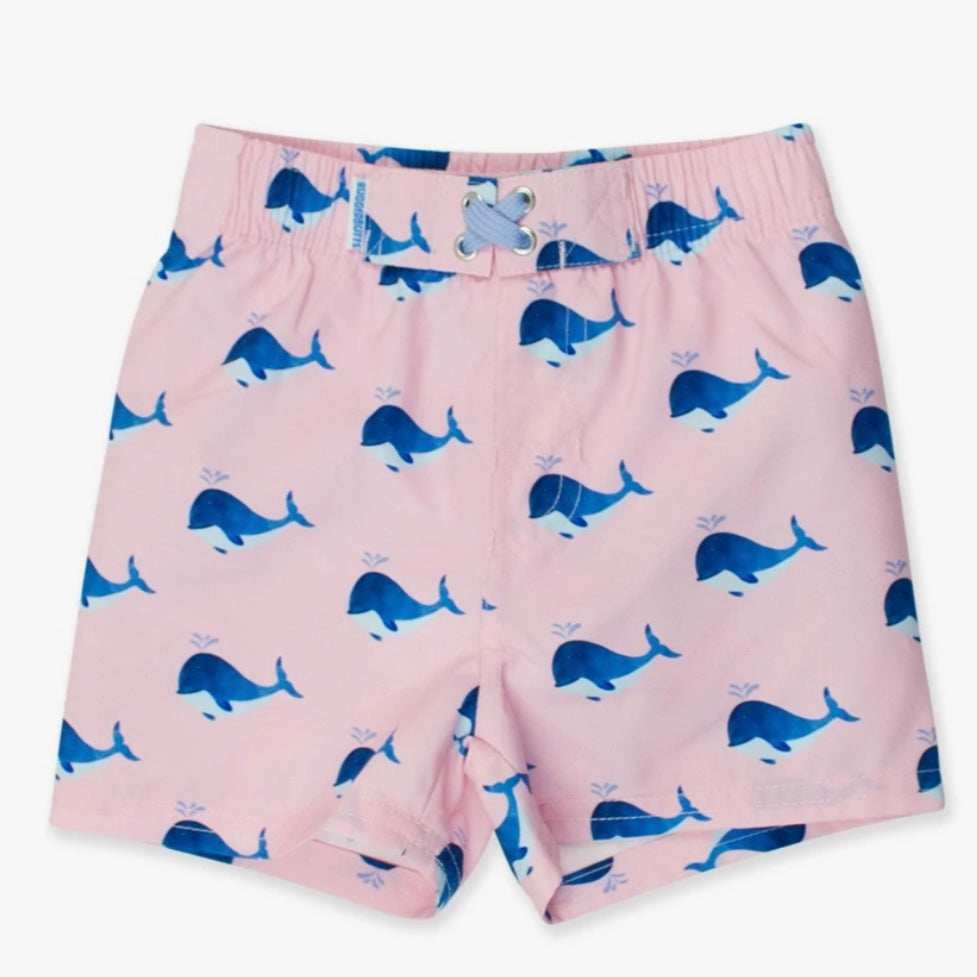 Rugged Butts Boys Pink Whale Friends Swim Trunks
