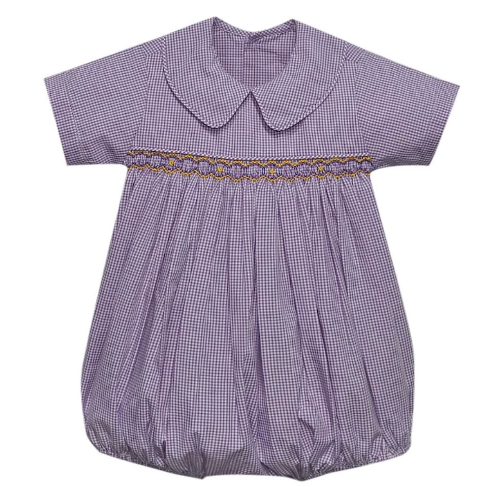 Southern Saturday Boys Tiger Purple/Gold Smocked Bubble