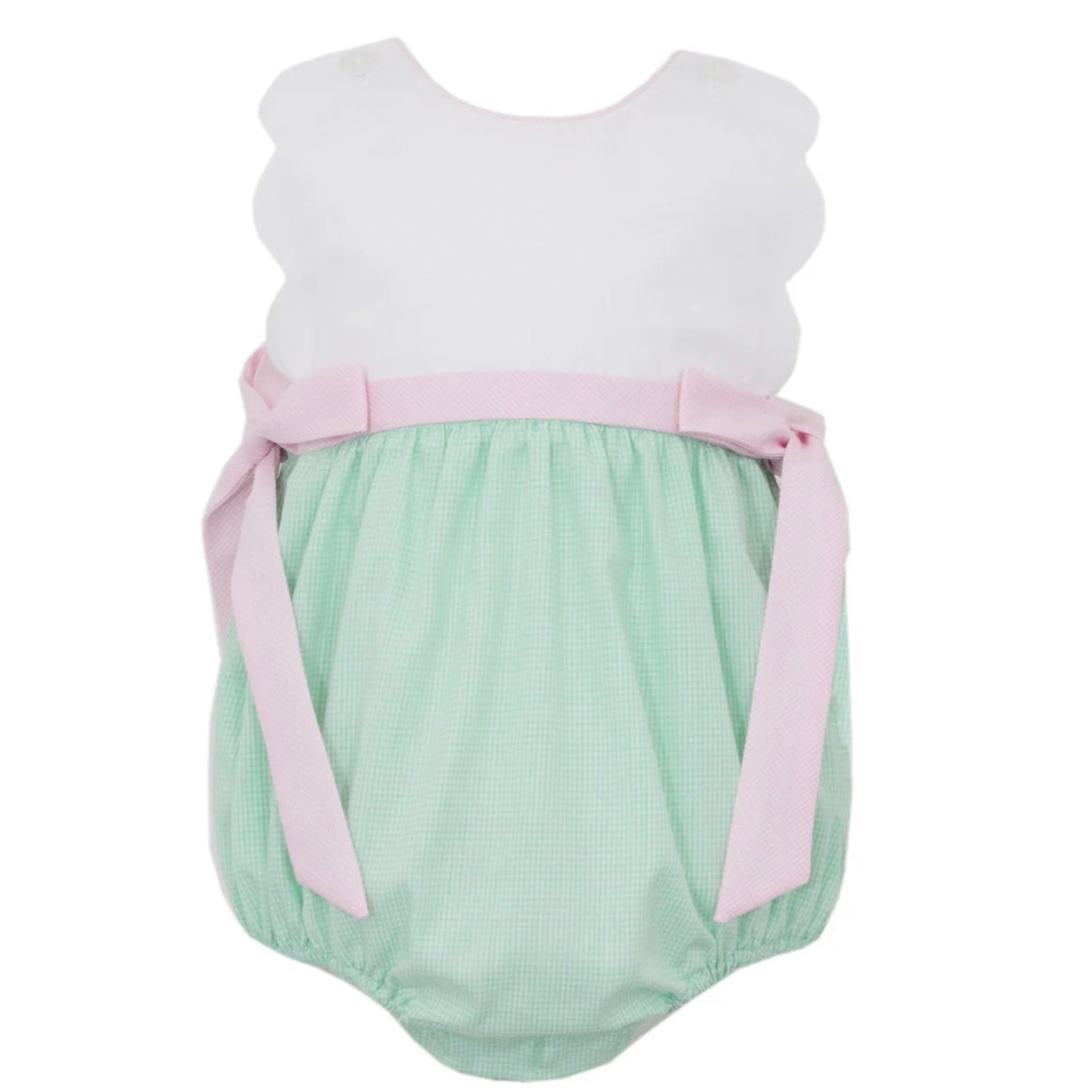 Petit Bebe Girls Green Gingham Bubble