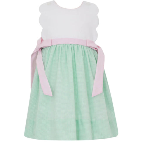 Petit Bebe Girls Green Gingham Dress