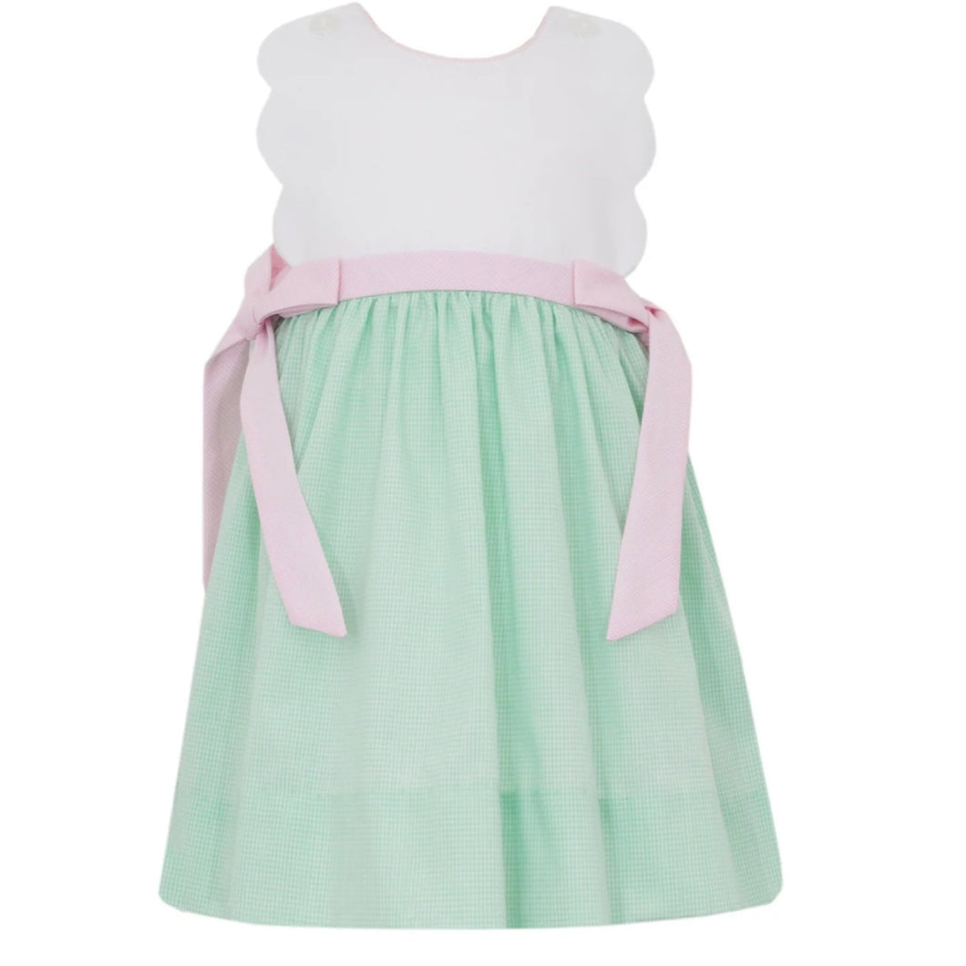Petit Bebe Girls Green Gingham Dress