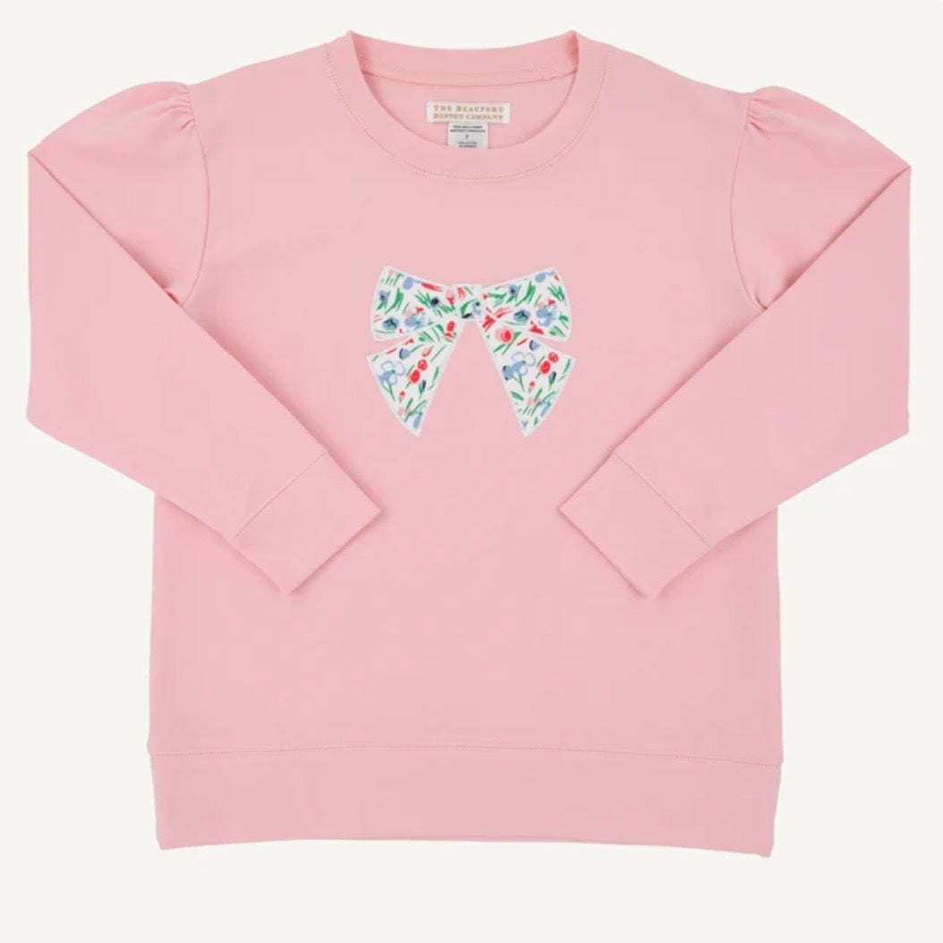 Beaufort Bonnet Girls Sandpearl Pink/Fair St Floral Bow Cassidy Comfy Crewneck