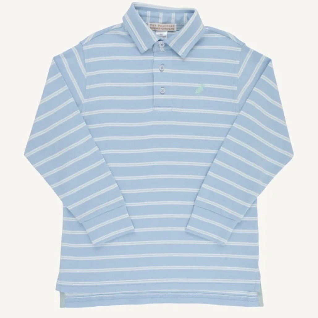 Beaufort Bonnet Boys Long Sleeve Prim and Proper Pima Polo-Sarasota Sky