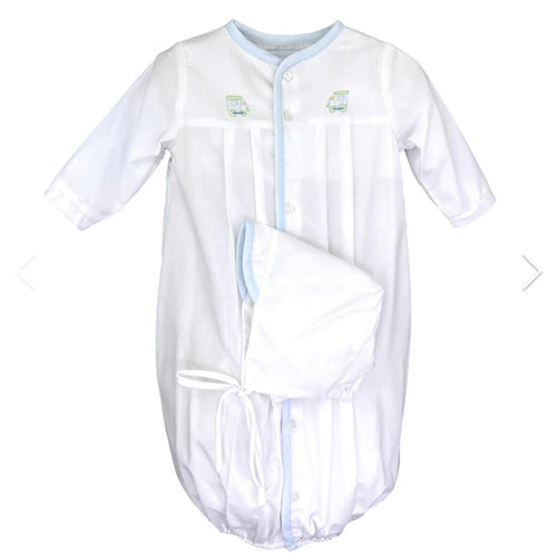 Petit Ami White Converter Gown and Bonnet with Shadow Stitch Train