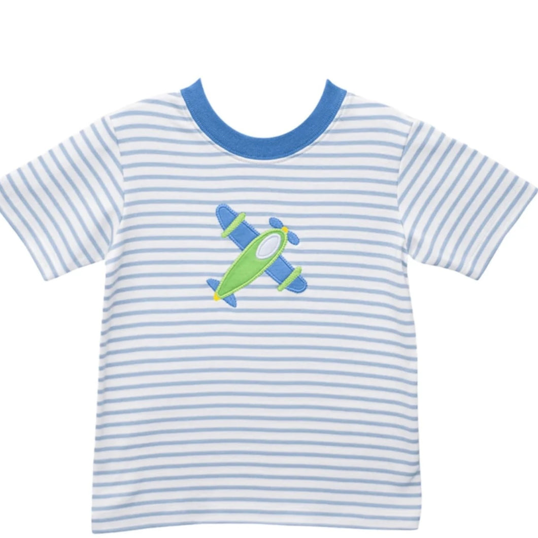 Zuccini Kids Harry's Light Blue Stripe Knit Shirt with Airplane Applique
