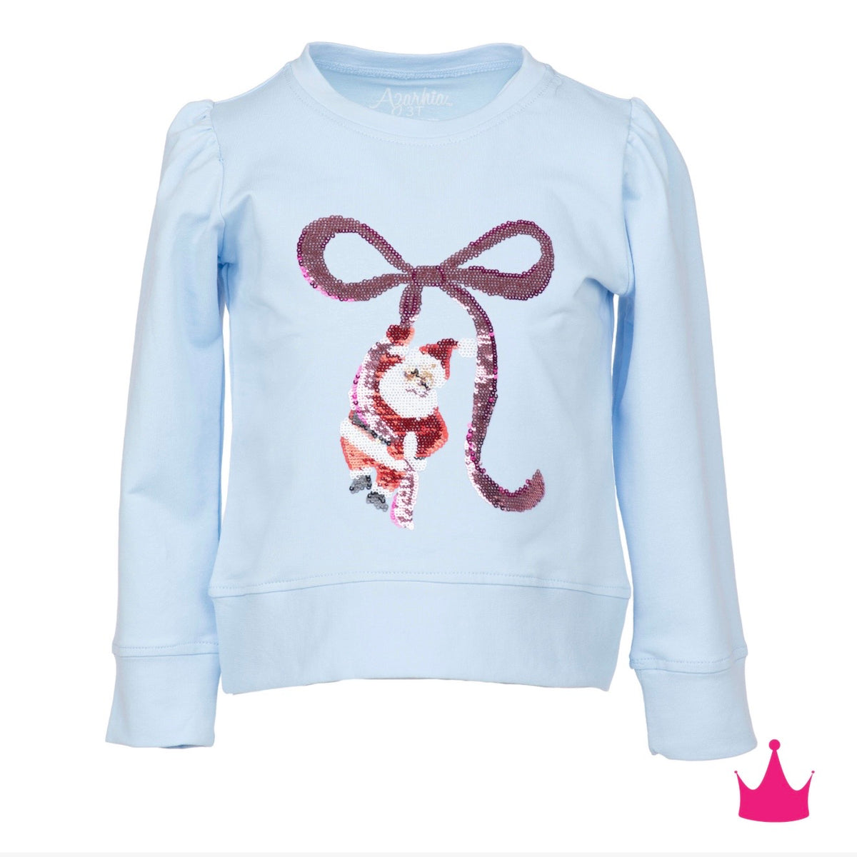 Azarhia Girls Sequin Santa Bow Puff Sleeve Top
