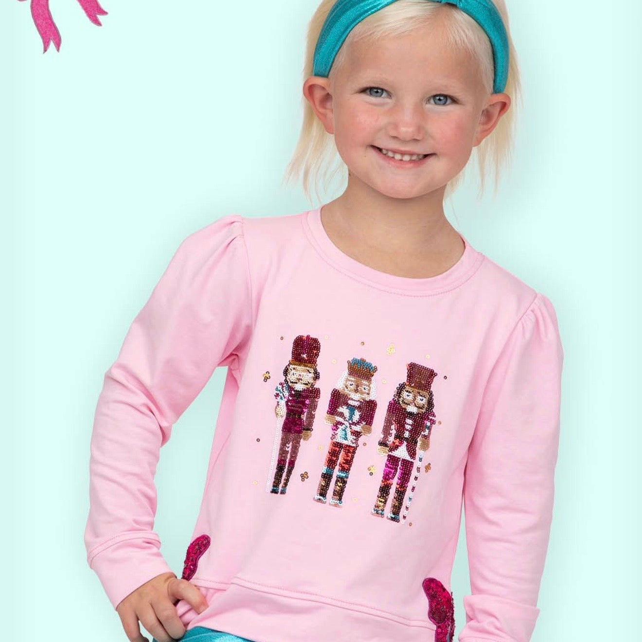 Azarhia Girls Sequin Nutcracker Puff Sleeve Top