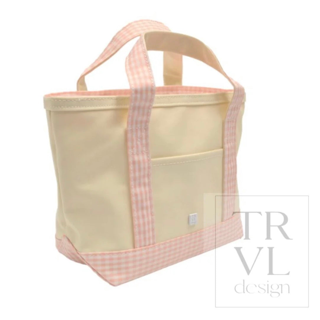 Trvl Design Mini Tote-Natural with Gingham Taffy Trim