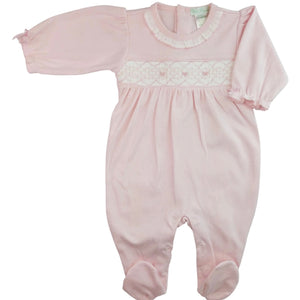 Baby Threads Girls Pink Footie with Hand Smocked Bows