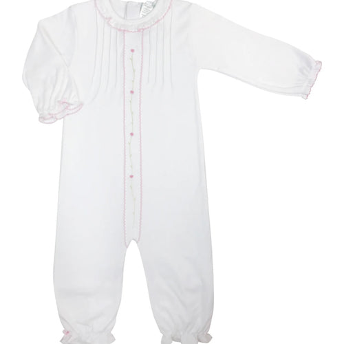 Baby Threads Girls White Converter with Rosevine Embroidery