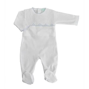 Baby Threads Boys White and Blue Smocked Footie