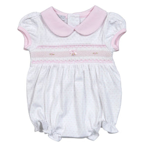 Hug Me First Girls Celine Hand Smocked Bubble with Pink Dots