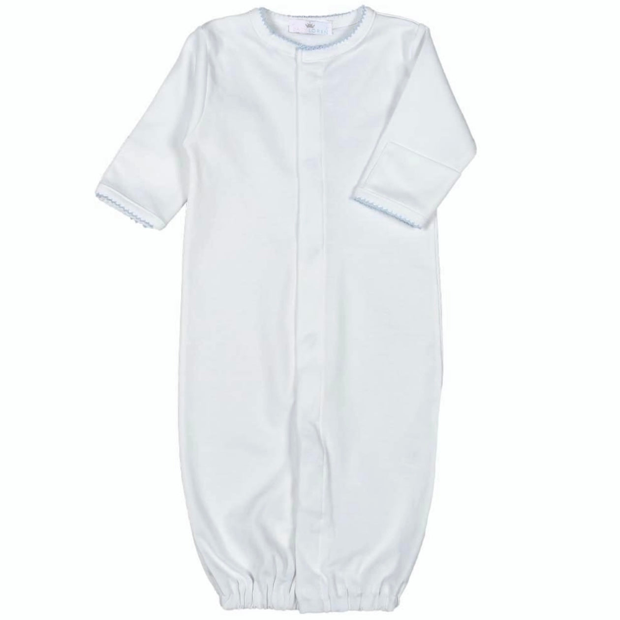 Baby Loren White Pima Converter with Blue Piped Trim