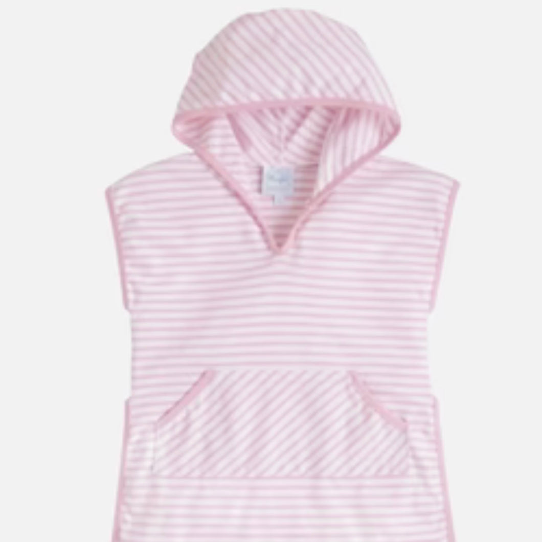 Little English Girls Pink and White Striped Beach Popover Coverup