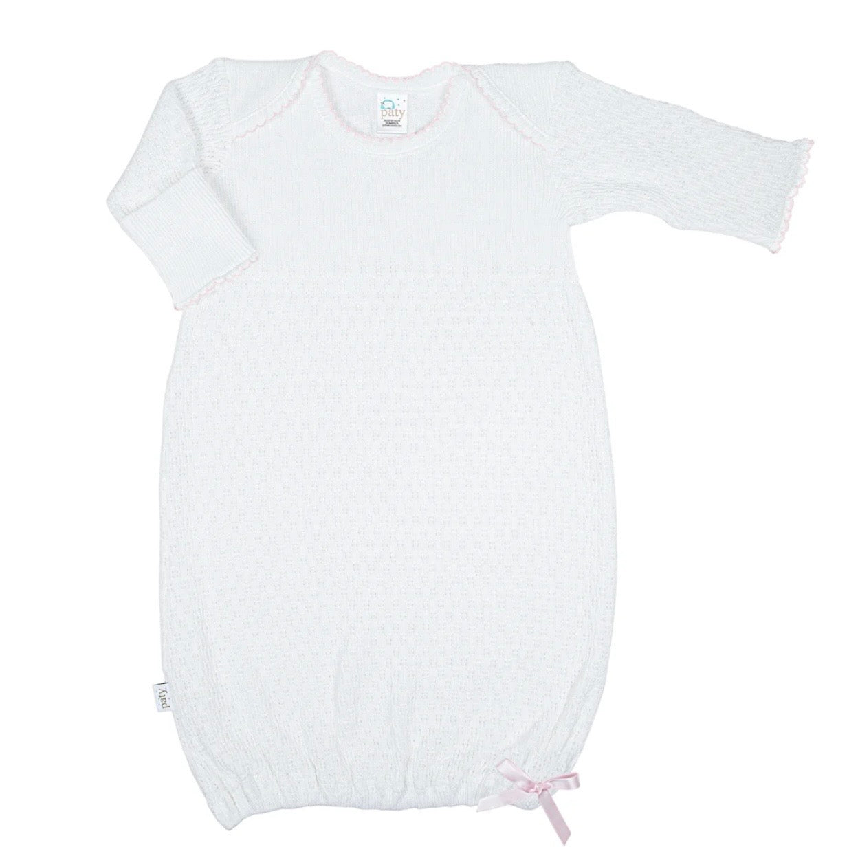 Paty White Overlap Shoulder Gown-Pink Trim