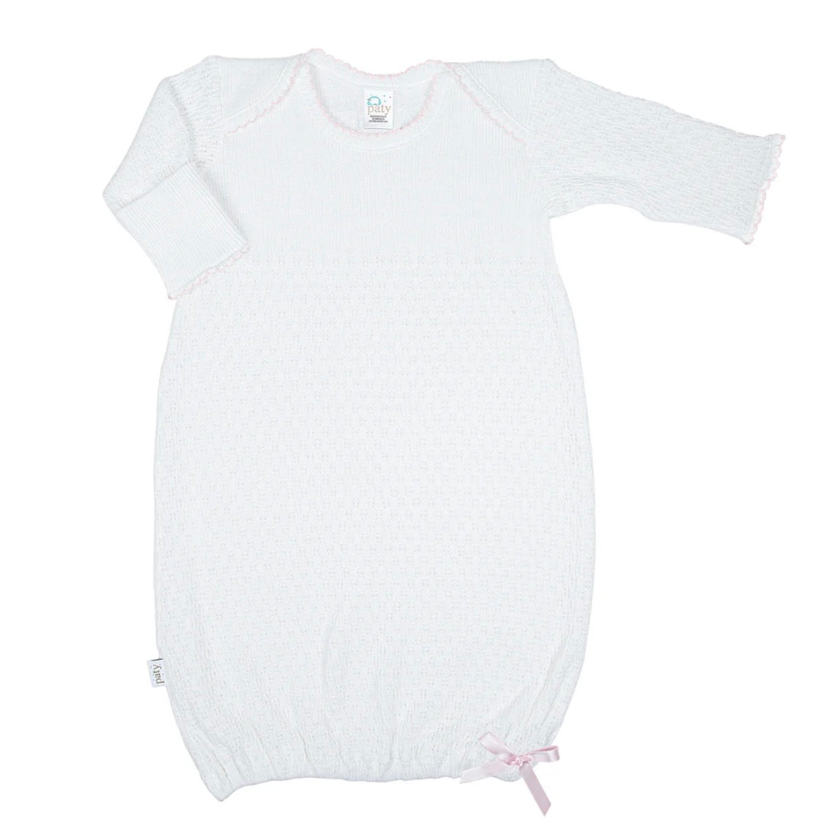 Paty White Overlap Shoulder Gown-Pink Trim
